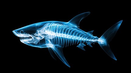 Obraz premium Detailed X-ray Image of a Shark Skeleton with Glowing Structure and Features