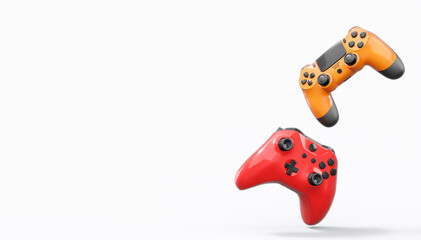 Realistic colorful video game joysticks or gamepads with color buttons on white © Vasyl Onyskiv