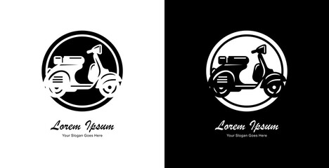 Obraz premium scooter motorbike logo design with side view and combined with circle