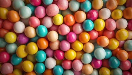 Colorful Decorative Balls in Assorted Shades of Pastel and Bright Hues on a Textured Background Creating a Playful and Cheerful Visual Scene