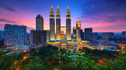 Fototapeta premium Kuala Lumpur Skyline Sunrise Cityscape, View from Above
