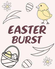 Fototapeta premium Cute easter chick eggs basket flowers spring holiday season festive celebration art. Perfect for Spring Invitations, Holiday Branding, and Creative Event Projects