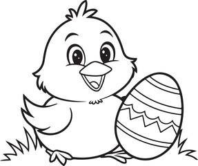 A cute cartoon chick and Easter egg, coloring book