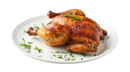 Whole Roasted Chicken on a Plate PNG Transparent. Grilled, BBQ, Food, Meat, Dinner, Thanksgiving
