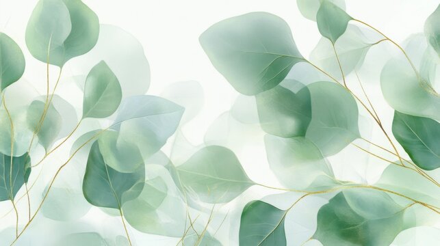 Green eucalyptus twigs watercolor on light Background for wallpaper, invitation, greeting banners