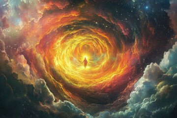 Figure in a swirling nebula