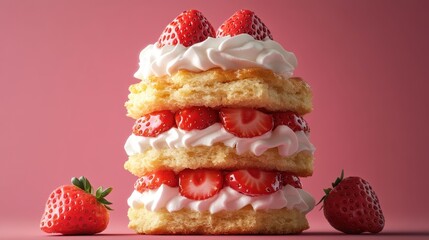 Mouthwatering Strawberry Cream Cake with Luscious Layers and Vibrant Presentation
