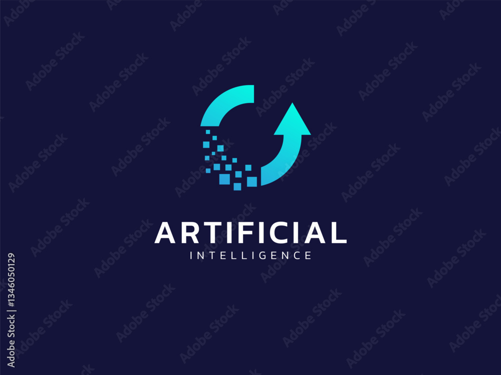 Wall mural artificial intelligence with growth arrow up circle movement technology analysis logo vector design 
