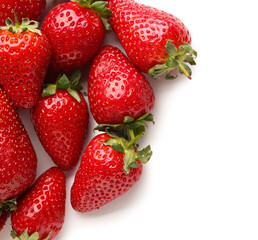 Many sweet strawberries on white background