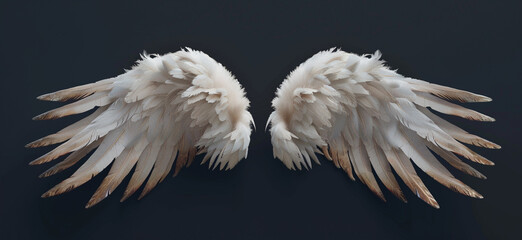 Wings of Serenity: A close-up shot captures the intricate details of a pair of delicate white wings, exuding an aura of grace, spirituality.