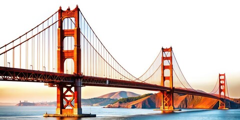 Golden Gate Bridge Front View, Iconic San Francisco Landmark, White Background, Architectural Photography