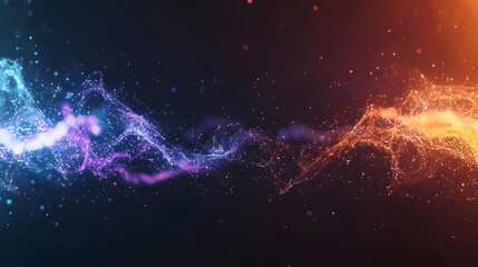 Abstract Digital Composition Depicting Energy Flow With Blue And Orange Light And Particle Effects On Dark Backdrop