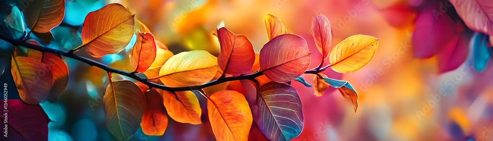 Aufkleber Vibrant autumn leaves creating a colorful display on a branch