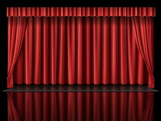 Red Stage Curtains for Theater, Dark Background.