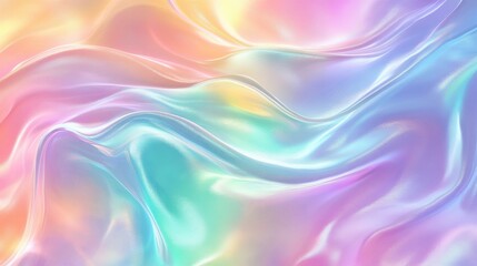 Fototapeta premium Abstract holographic gradient background with shimmering iridescent pastel waves creating a mesmerizing flowing liquid silk effect