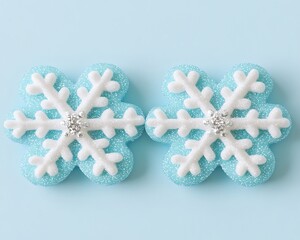 Pastel Blue Snowflake Cookies on Background.