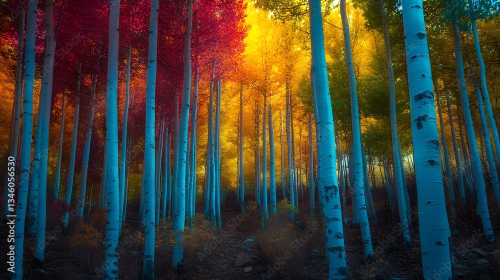 Aufkleber surreal autumn forest with vibrant colors creating a magical and dreamy atmosphere