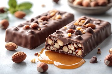 Delicious Caramel Chocolate Bars with Almonds and Hazelnuts - Gourmet Candy