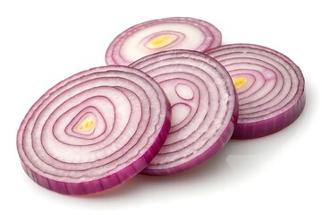 Sliced red onion rings isolated on white background