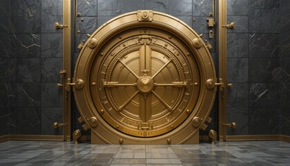 Obraz premium Massive Gold Vault Door: A Symbol of Security and Wealth