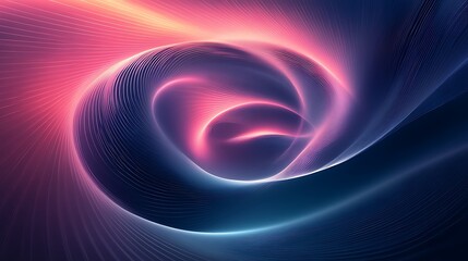 Naklejka premium A mesmerizing cosmic swirl of pink and blue energy, a vibrant nebula's ethereal dance in a digital universe with glowing lines and soft light.
