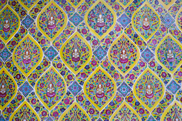 wall temple with beautiful Benjarong pattern tiles Bangkok Thailand Buddhist temple temple pagoda. 