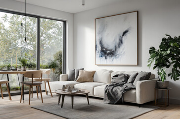 Luxury living space with sophisticated furnishings, ambient lighting, and a neutral color palette  