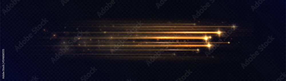 Leinwandbilder Bright stream of vertical rays of golden glare of flickering lines. Realistic background with 2D effect. City night glow of bright rays.