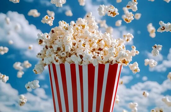 Popcorn falls from top to bottom in a continuous loop. Animation for cinema.