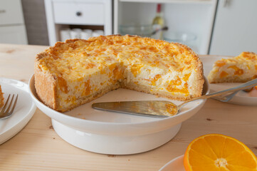 German tangerines cheesecake on fresh and homemade baked