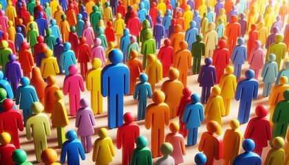 Obraz premium Colorful figures of people of all skin colors, inclusive business thinking, values ​​of dignity and respect for all people. 3D rendering