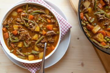 Healthy homemade stew with turkey meat, vegetables and potatoes on a plate