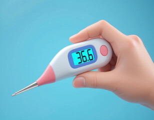Holding Digital Thermometer Displaying Normal Body Temperature for Health Check
