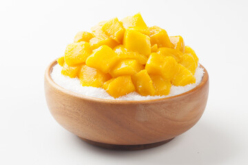 Patbingsu is a food made by crushing ice into small pieces and adding boiled red beans or sugar.