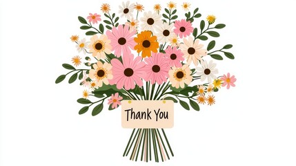 Fresh Floral Bouquet with Colorful Flowers and Thank You Note in Vivid Design