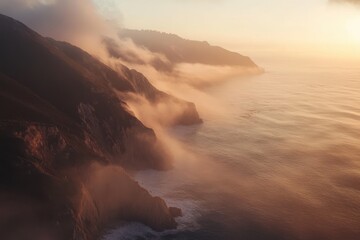 Misty sunrise over the rugged coastline of Big Sur, capturing nature's breathtaking beauty
