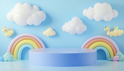 Pastel scene with clouds and rainbows