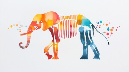 Obraz premium Grand Artistic Watercolor Elephant Skeleton Illustration with Vibrant Colors
