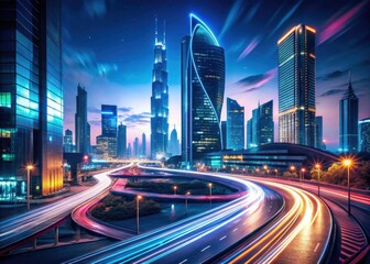 Long Exposure Photography: KAFD Road Junction Night Lightscape, Riyadh Cityscape