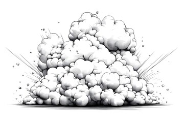 Explosive cloud engraving style depicting a powerful and dramatic burst of energy