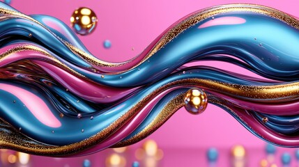 Futuristic abstract fluid shapes with pastel colors in 3D rendering