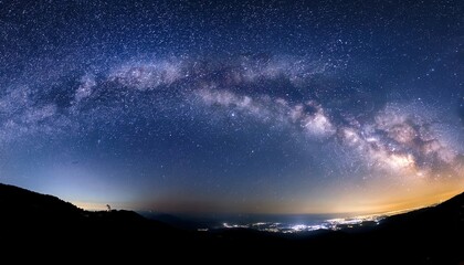 panorama blue night sky milky way and star on dark background universe filled with stars nebula and galaxy