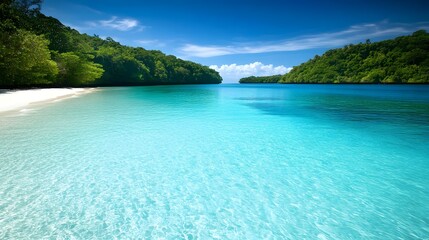 Fototapeta premium Crystal clear water surrounding tropical islands in raja ampat, indonesia
