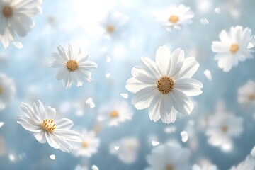 Floating White Flowers on Transparent Backdrop with Ethereal Floral Aesthetic