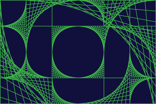 
Plane deformation, bending of lines. Bezier curves pattern, green cyber warp. Graphic design template. Vector string art background