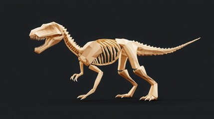 Fototapeta premium Low Poly Velociraptor Skeleton Faceted Digital Anatomical Model for 3D Visualization
