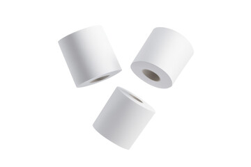Three rolls of toilet paper are stacked on top of each other, isolated