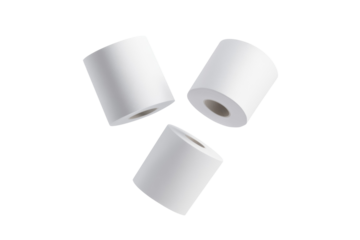 Three rolls of toilet paper are stacked on top of each other, isolated