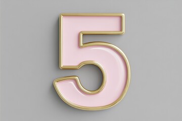 Decorative number five with pink and gold accents displayed against a gray background for artistic design purposes