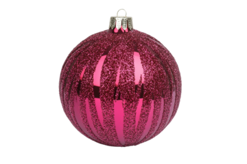 Pink ornament with a silver chain hanging from it, isolated